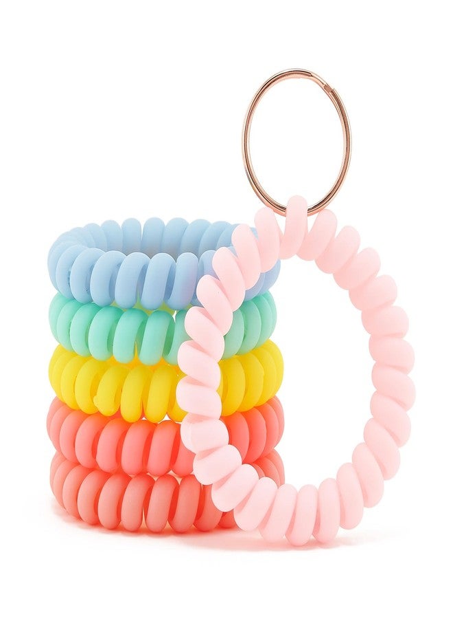 QIUTIMIY 6PCS Spiral Keychain Stretchy Wrist Coil Bracelet Key Chain Colorful Waterproof Wristlet Key Holder for Pool, Sauna, Sports, Gym(RGFR-Matte Light) - Image 1