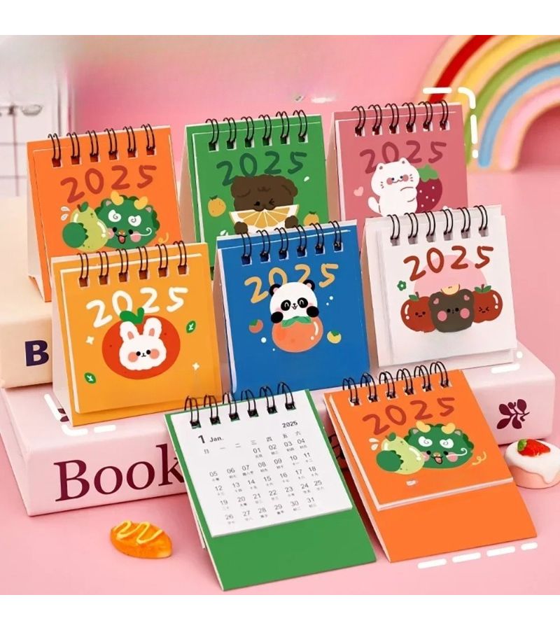 Mini 2025 Cartoon Flip Desk Calendar Compact Daily Monthly Planner 2.56x1.38x2.76inch - Image 1