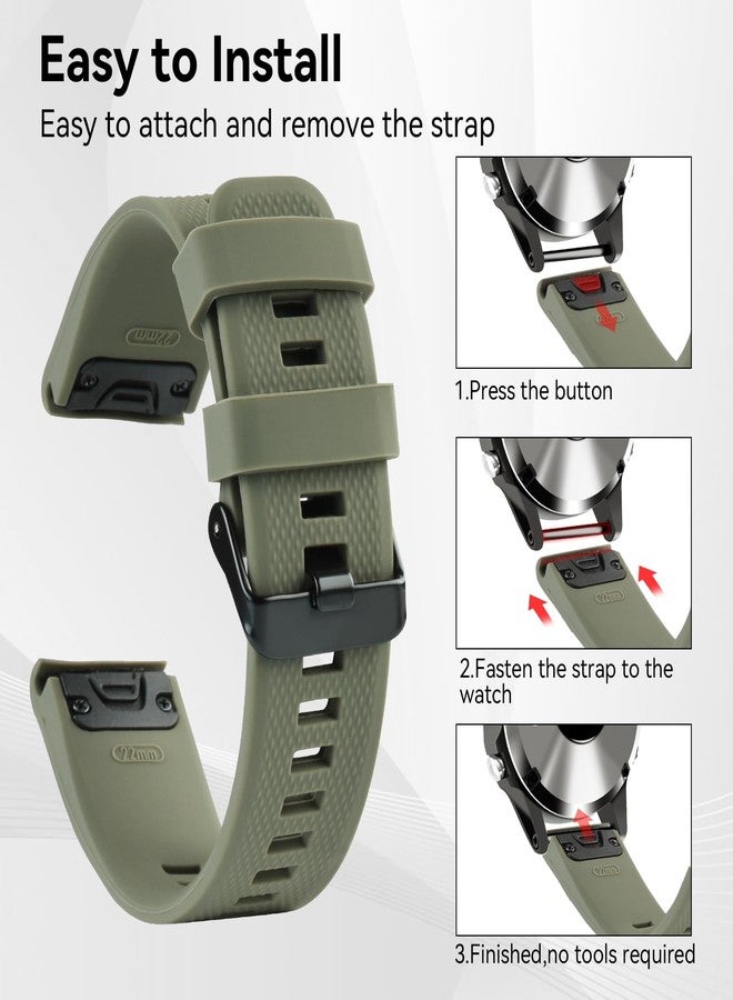اسيون سوار aceyoon مقاس 22 مم متوافق مع ساعات Garmin Fenix 7/7 Pro/6/6 Pro/5/5 Plus، أساور رياضية سيليكونية سريعة التركيب لساعات Garmin Instinct/Forerunner 935 945/Approach S60 S62/Descent G1 (أسود/أخضر عسكري) - Image 4
