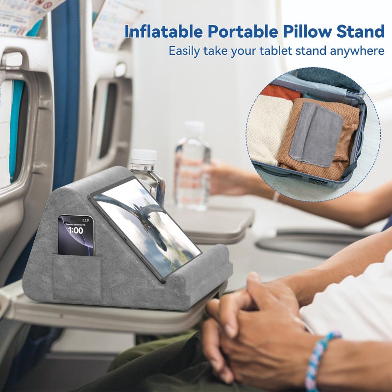 KDD Tablet Pillow Holder, Portable Inflatable Pillow iPad Stand for Lap, Bed with Phone Pocket & Stylus Mount Compatible with iPad Pro 12.9, 10.5, 9.7 Air Mini 6 5 4, Cell Phone, Galaxy Tab, E-Reader - Image 4