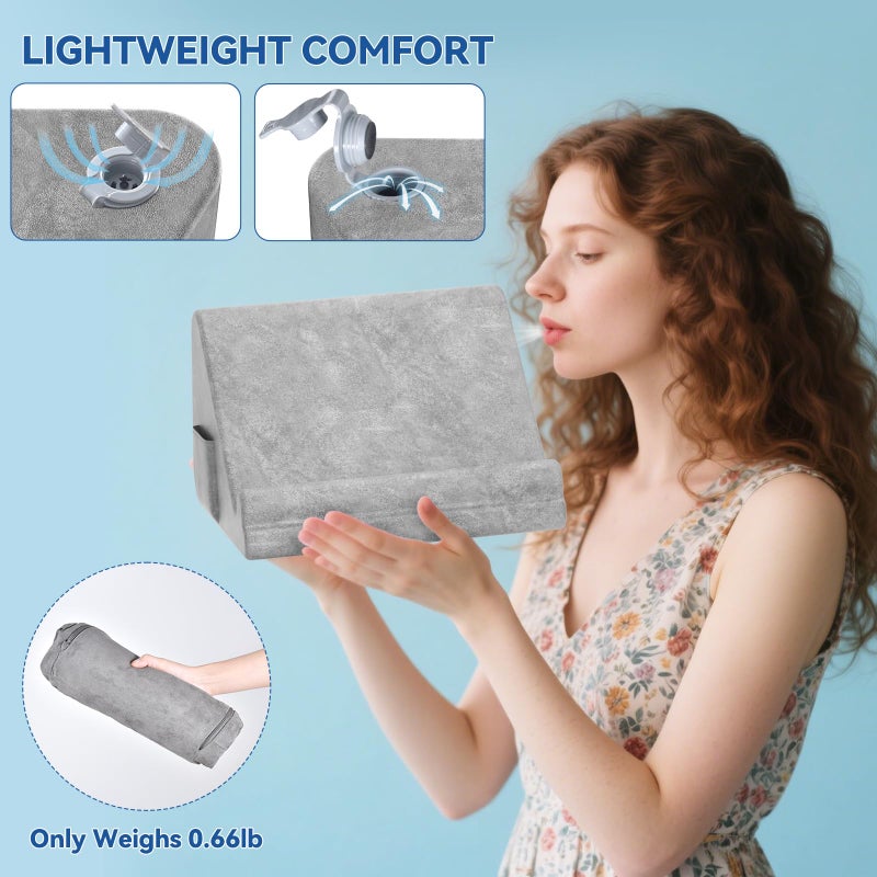 KDD Tablet Pillow Holder, Portable Inflatable Pillow iPad Stand for Lap, Bed with Phone Pocket & Stylus Mount Compatible with iPad Pro 12.9, 10.5, 9.7 Air Mini 6 5 4, Cell Phone, Galaxy Tab, E-Reader - Image 3