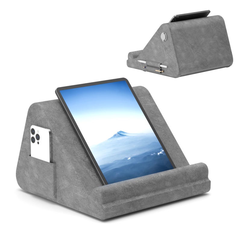 KDD Tablet Pillow Holder, Portable Inflatable Pillow iPad Stand for Lap, Bed with Phone Pocket & Stylus Mount Compatible with iPad Pro 12.9, 10.5, 9.7 Air Mini 6 5 4, Cell Phone, Galaxy Tab, E-Reader - Image 1