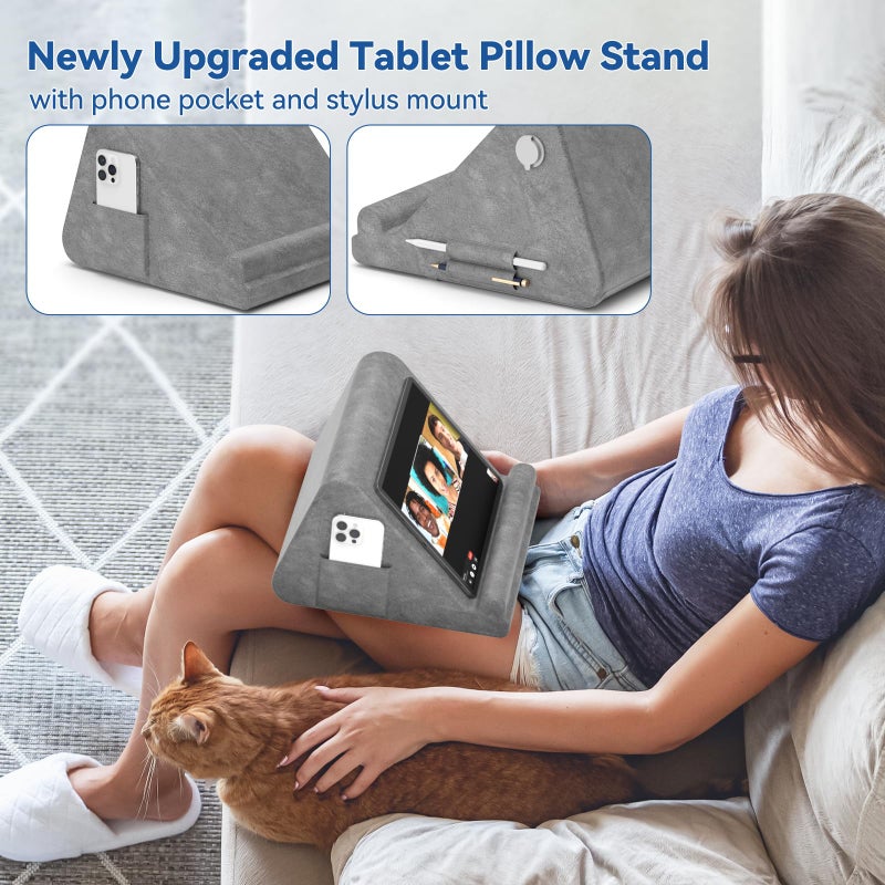 KDD Tablet Pillow Holder, Portable Inflatable Pillow iPad Stand for Lap, Bed with Phone Pocket & Stylus Mount Compatible with iPad Pro 12.9, 10.5, 9.7 Air Mini 6 5 4, Cell Phone, Galaxy Tab, E-Reader - Image 2