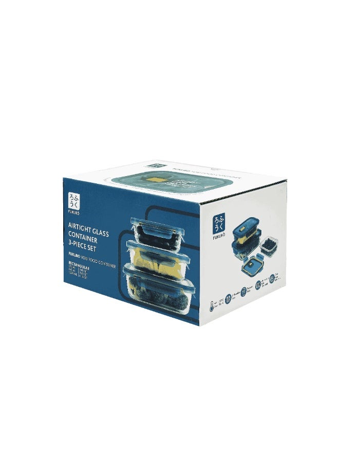 Fukuro Yoki Glass Container Set 3's Rectangle - Lemon Edition (370ml + 640ml + 1,040ml) - Image 4