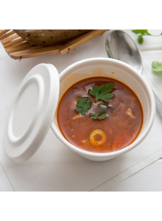 Restaurantware LIDS ONLY: Pulp Tek Lids For 15 Ounce Soup Cups, 100 Durable Lids - Soup Cups Sold Separately, Made From Sugarcane Fibers, White Bagasse Lids For Soup Bowls  - Image 3