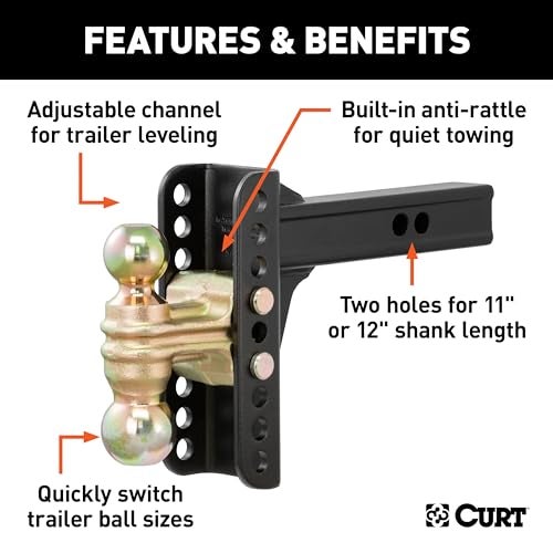 CURT 45900 Adjustable Trailer Hitch Ball Mount, 2-Inch Receiver, 6-Inch Drop, 2 and 2-5/16-Inch Balls, 14,000 lbs , Black - Image 3