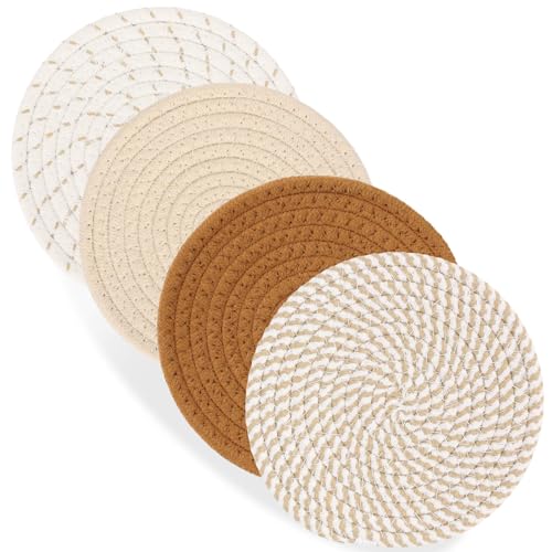 Billbotk 7" Trivets for Hot Dishes, Hot pots and Pans, 4 Heat Resistant Hot Pads, Pot Holders for Kitchen, Home Essentials for New Home and Farmhouse Decor, Fall Decorations for Home(Brown) - Image 1