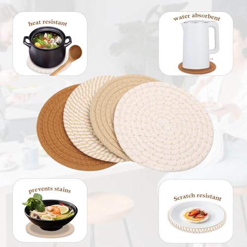 Billbotk 7" Trivets for Hot Dishes, Hot pots and Pans, 4 Heat Resistant Hot Pads, Pot Holders for Kitchen, Home Essentials for New Home and Farmhouse Decor, Fall Decorations for Home(Brown) - Image 4