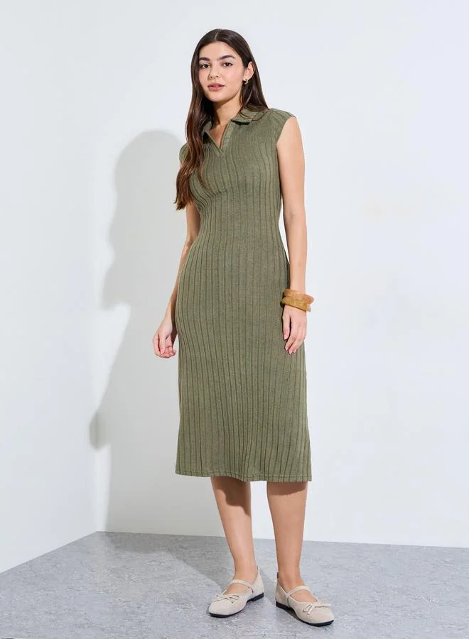 ستايلي Olive Rib Sheath Midi Dress