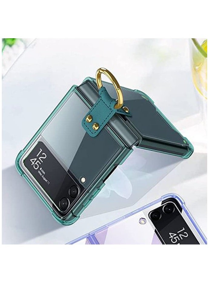 YoYoTech Galaxy Z Flip 4 Case with Ring, Anti Yellow- Ultra-thin Slim Fit Four Corner Airbags Protection Clear-Green 2022  - Image 3