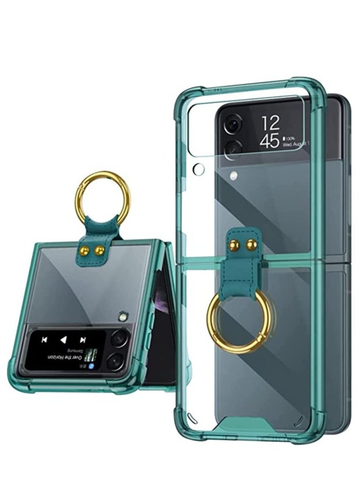 YoYoTech Galaxy Z Flip 4 Case with Ring, Anti Yellow- Ultra-thin Slim Fit Four Corner Airbags Protection Clear-Green 2022  - Image 1