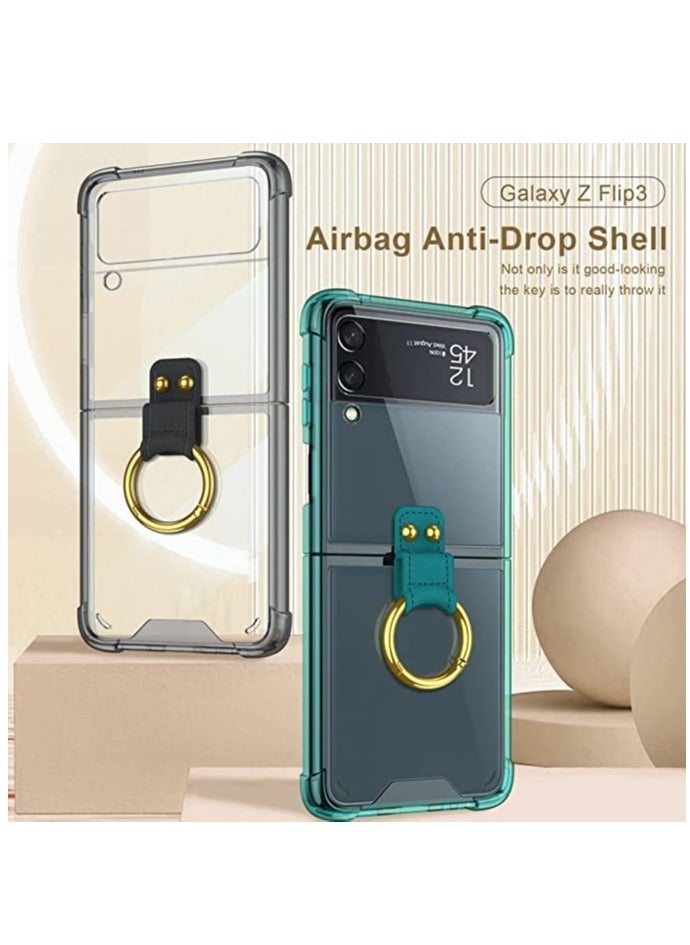YoYoTech Galaxy Z Flip 4 Case with Ring, Anti Yellow- Ultra-thin Slim Fit Four Corner Airbags Protection Clear-Green 2022  - Image 2