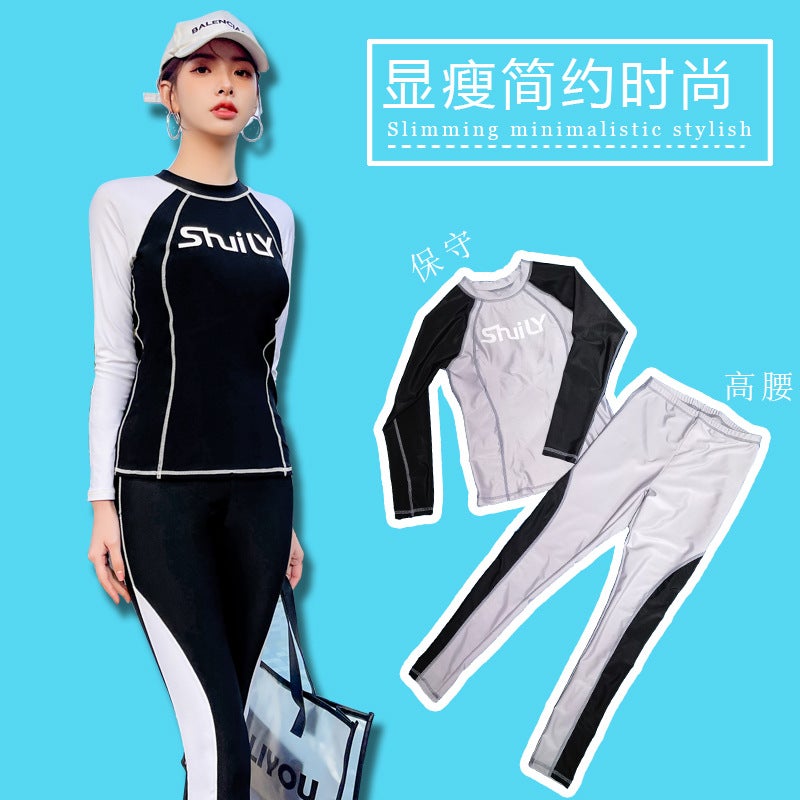 Swimsuit Women''s Conservative Fashion Split Sports Student Hot Spring Diving Suit Long Sleeve Trousers Korean-style Slim Belly Covering Swimsuit - Image 2