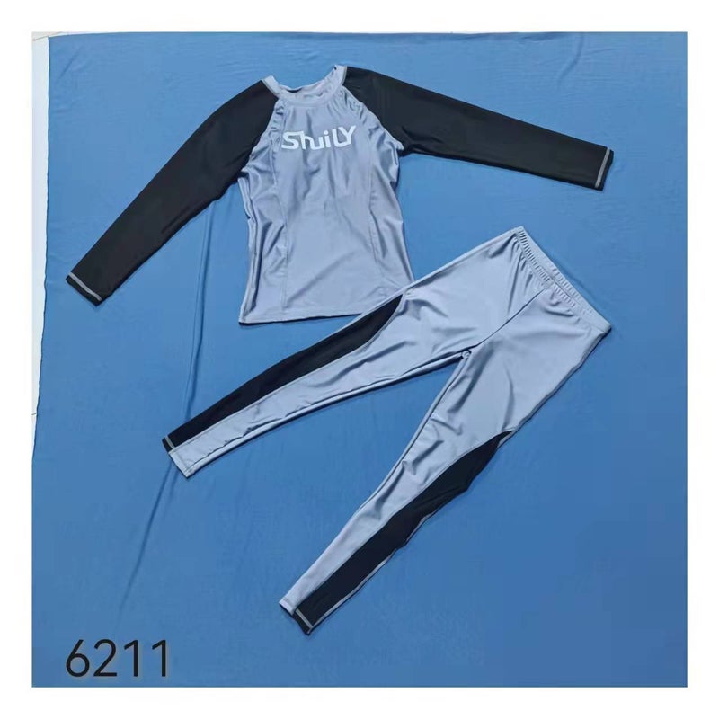 Swimsuit Women''s Conservative Fashion Split Sports Student Hot Spring Diving Suit Long Sleeve Trousers Korean-style Slim Belly Covering Swimsuit - Image 4