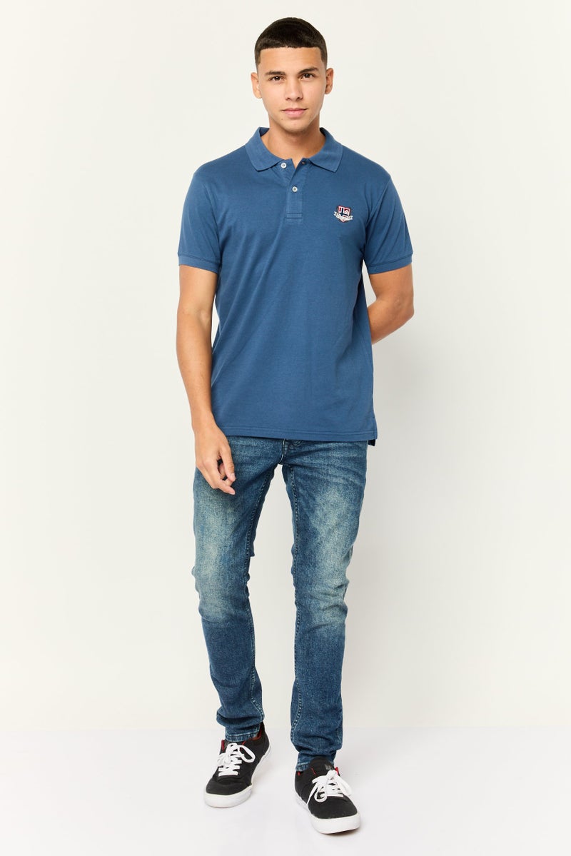 Nordland تي شيرت بولو بأكمام قصيرة بتصميم عادي للرجال بشعار العلامة التجارية، أزرق - Image 2