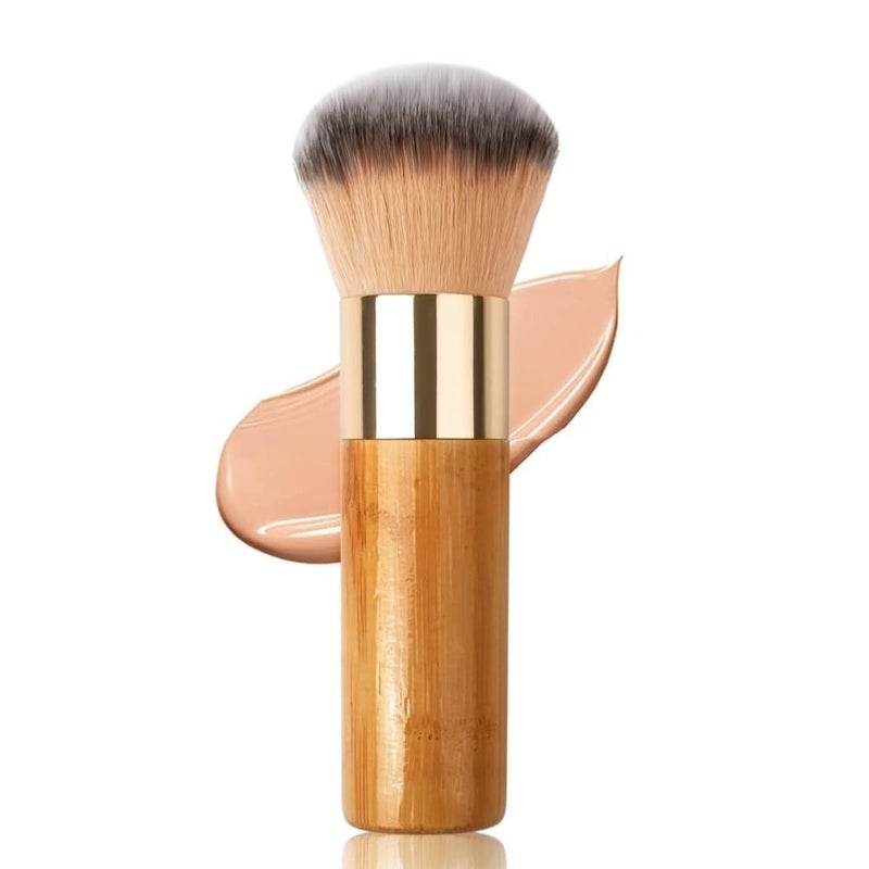 GOERTI Kabuki Self Tanner Brush Ultra Soft Kabuki Makeup Brush for Face & Body, Flawless Self Tanning Tan Applicator for Liquid Cream Powder Foundation, Bronzer, Tanning Mousse & Shimmer Glow - Bamboo Handle - Image 1