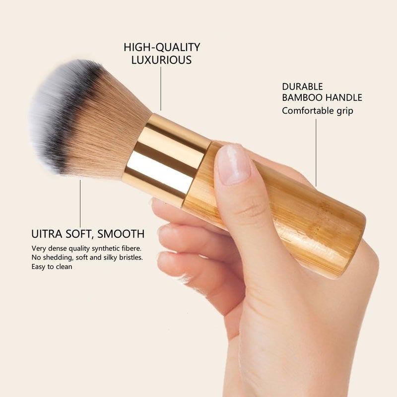 GOERTI Kabuki Self Tanner Brush Ultra Soft Kabuki Makeup Brush for Face & Body, Flawless Self Tanning Tan Applicator for Liquid Cream Powder Foundation, Bronzer, Tanning Mousse & Shimmer Glow - Bamboo Handle - Image 4