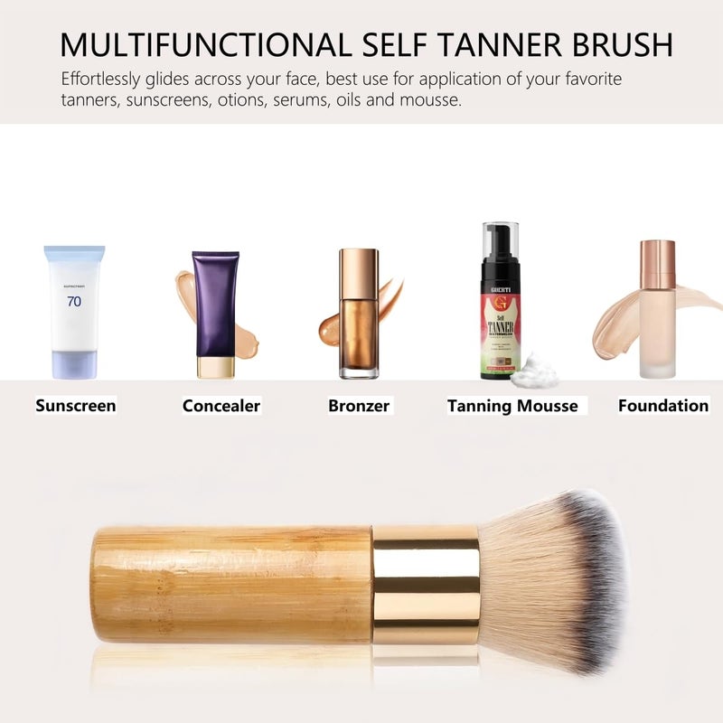 GOERTI Kabuki Self Tanner Brush Ultra Soft Kabuki Makeup Brush for Face & Body, Flawless Self Tanning Tan Applicator for Liquid Cream Powder Foundation, Bronzer, Tanning Mousse & Shimmer Glow - Bamboo Handle - Image 5