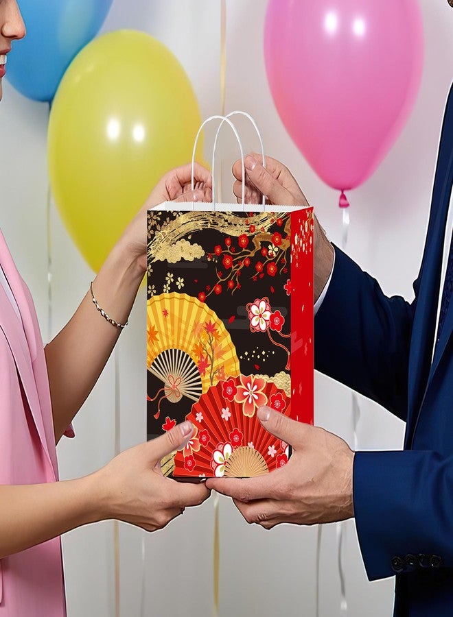 EoBeCy 16 Pcs Japanese Party Favor Bags, Traditional Japanese Cherry Blossom Folding Fans Goodie Treat Candy Gift Bags with Handles for Birthday Hibachi Party Decorations Supplies - Image 5