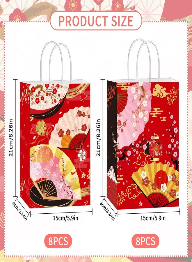 EoBeCy 16 Pcs Japanese Party Favor Bags, Traditional Japanese Cherry Blossom Folding Fans Goodie Treat Candy Gift Bags with Handles for Birthday Hibachi Party Decorations Supplies - Image 3