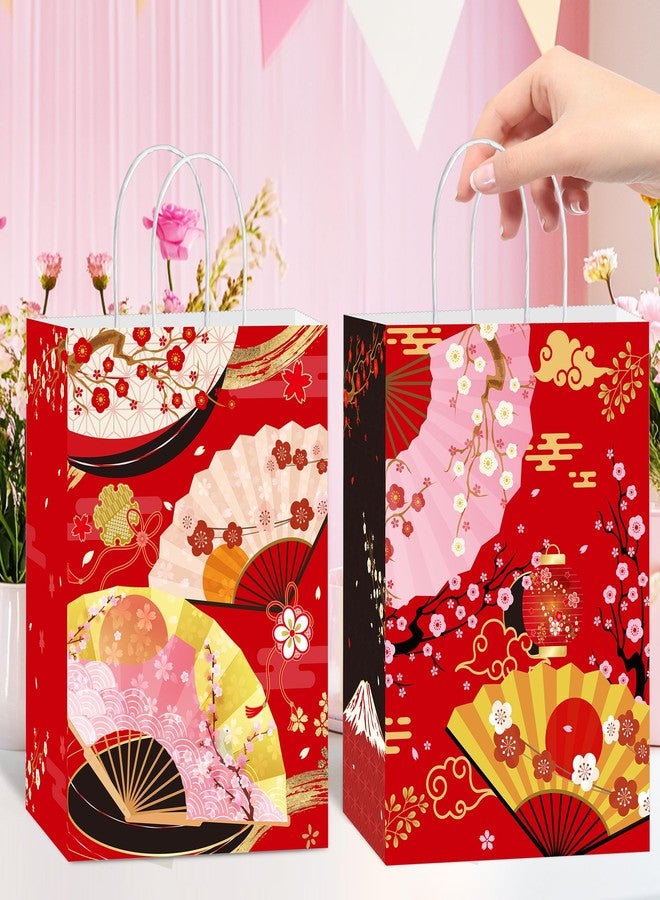 EoBeCy 16 Pcs Japanese Party Favor Bags, Traditional Japanese Cherry Blossom Folding Fans Goodie Treat Candy Gift Bags with Handles for Birthday Hibachi Party Decorations Supplies - Image 2