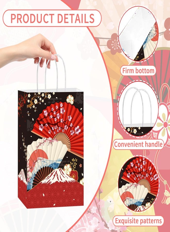 EoBeCy 16 Pcs Japanese Party Favor Bags, Traditional Japanese Cherry Blossom Folding Fans Goodie Treat Candy Gift Bags with Handles for Birthday Hibachi Party Decorations Supplies - Image 4