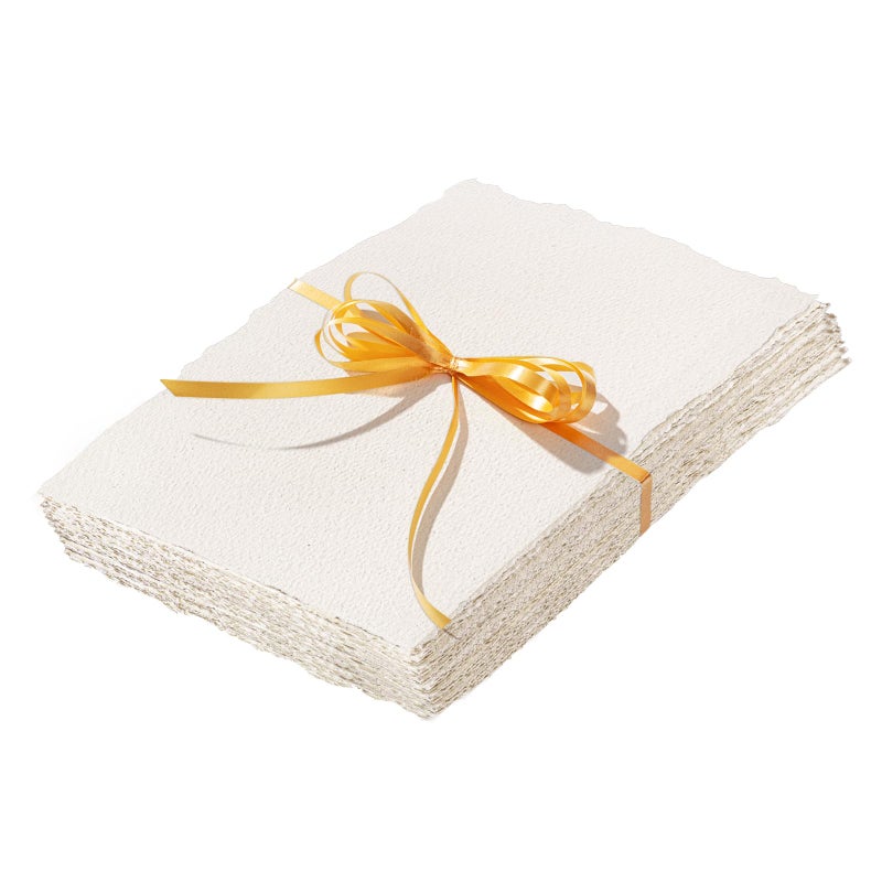 Prudiut 50 Sheets Deckled Edge Paper 5 x 7inch, 160 GSM Handmade Paper Rough/Textured Watercolor Paper for Wedding Invitations, Cards, Crafts - Image 1