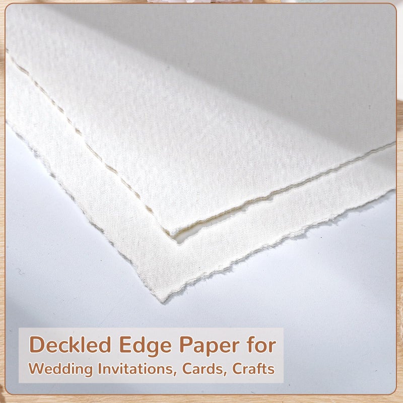 Prudiut 50 Sheets Deckled Edge Paper 5 x 7inch, 160 GSM Handmade Paper Rough/Textured Watercolor Paper for Wedding Invitations, Cards, Crafts - Image 3