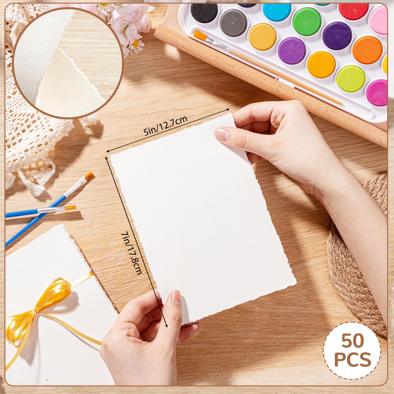 Prudiut 50 Sheets Deckled Edge Paper 5 x 7inch, 160 GSM Handmade Paper Rough/Textured Watercolor Paper for Wedding Invitations, Cards, Crafts - Image 2
