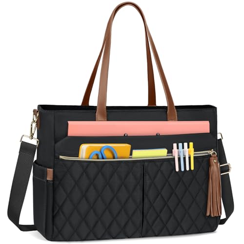 RAINSMORE Laptop Bag for Women 156 Teacher Tote Work Bag with Insulated Pockets Professional Nurse Bag Laptop Briefcase Large Handbag for Office College Nursing Blackbrown - Image 1