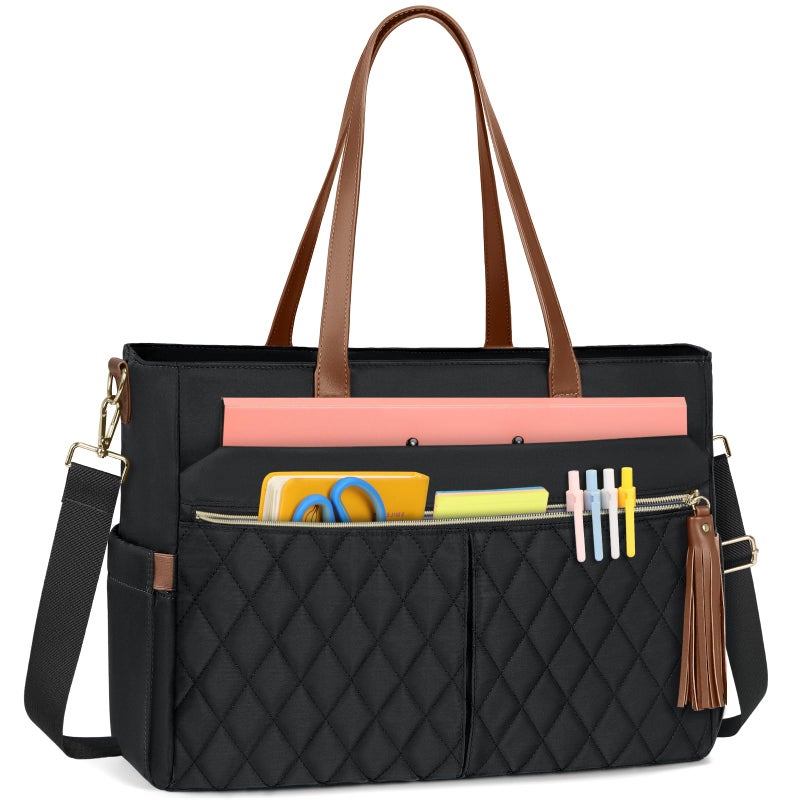 RAINSMORE Laptop Bag for Women 156 Teacher Tote Work Bag with Insulated Pockets Professional Nurse Bag Laptop Briefcase Large Handbag for Office College Nursing Blackbrown - Image 2