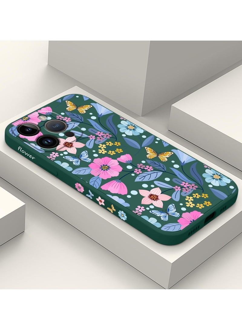 for iPhone 16 Pro Max Case Anti Scratch Microfiber Lining Phone Cover Silicone Ultra Slim Case for iPhone 16 Pro Max 6.9 inch-Flower Green - Image 2