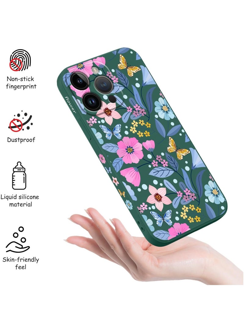 for iPhone 16 Pro Max Case Anti Scratch Microfiber Lining Phone Cover Silicone Ultra Slim Case for iPhone 16 Pro Max 6.9 inch-Flower Green - Image 5