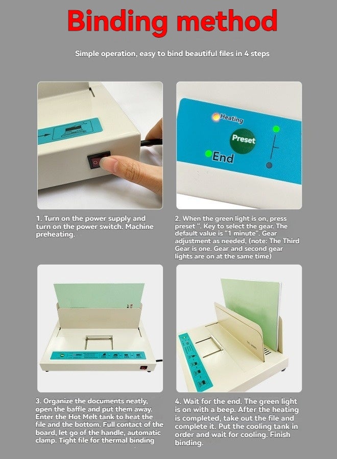 M MIAOYAN Automatic hot melt binding machine, 500-page binding machine, binding materials, 110V binding machine, A3/A4/A5 document hot binding machine. - Image 3