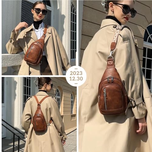 MYHOZEE Sling Bag for Women Crossbody Men Casual Backpack Purse 2 in 1 Multipurpose Leather Cross Body Sling Purse Small Fanny Pack Anti Theft Shoulder Chest Bag with Detachable Guitar Strap & Back Strap - Image 2