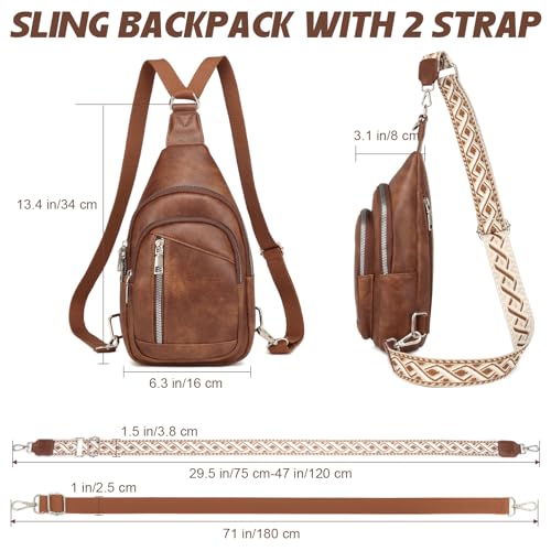 MYHOZEE Sling Bag for Women Crossbody Men Casual Backpack Purse 2 in 1 Multipurpose Leather Cross Body Sling Purse Small Fanny Pack Anti Theft Shoulder Chest Bag with Detachable Guitar Strap & Back Strap - Image 3