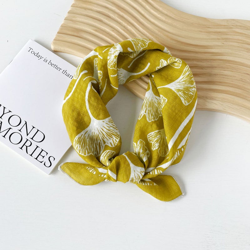 Ladies Spring Cotton Scarf Cashew Print QM5808-Ginkgo Leaf Yellow