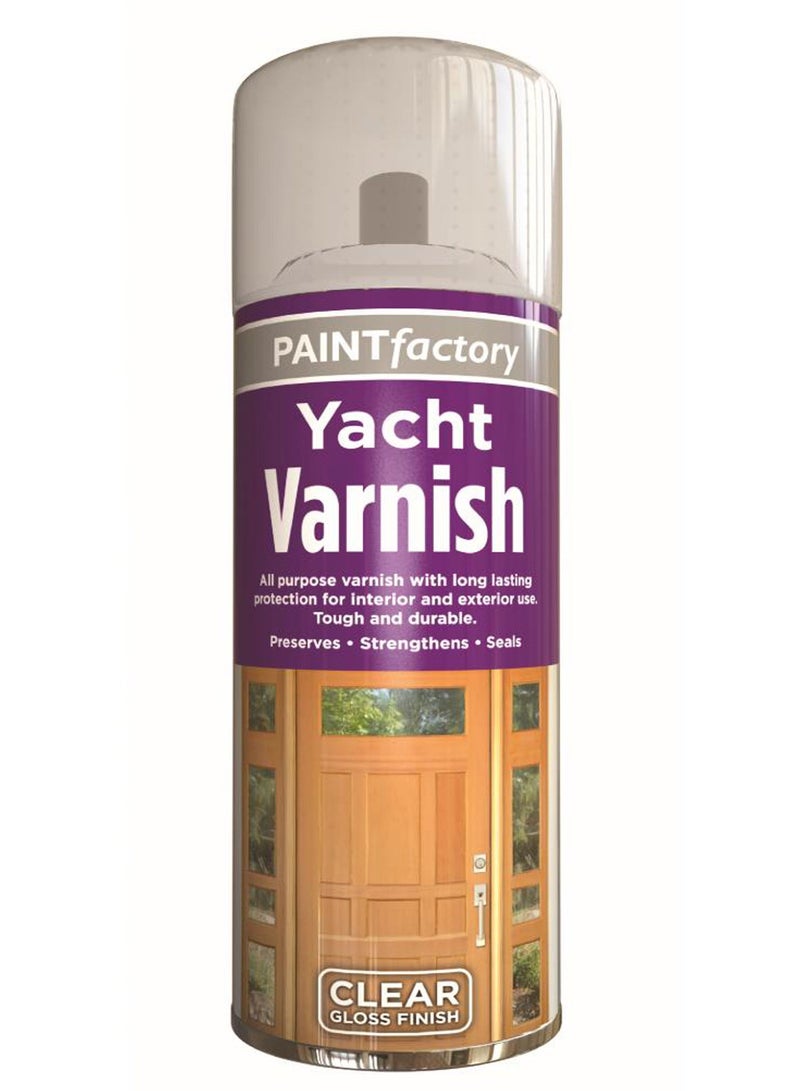 Paintfactory Rapide Paint Factory Clear Yacht Varnish Spray Aerosol 250ml - Image 1