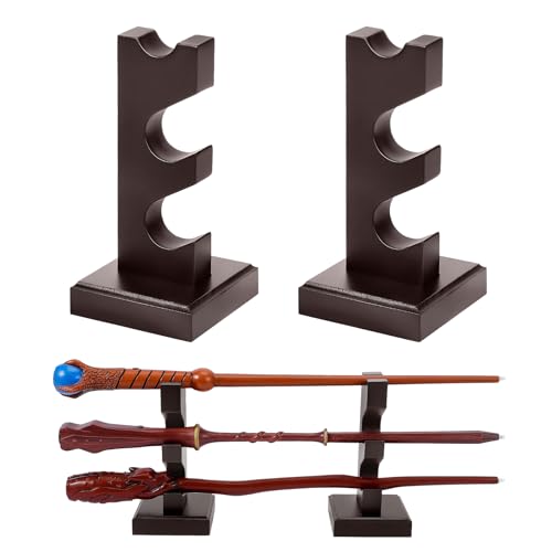 ChampWe Wizard Wand Display Stand Wooden Magic Wands Holder 3 Tiered for Collection Brown - Image 1