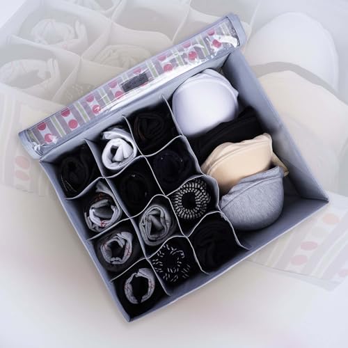 FLYNGO Innerwear Organizer 16+1 Compartment Non-Smell Non Woven Foldable Fabric Storage Box for Closet (Grey), Clothing - Image 5