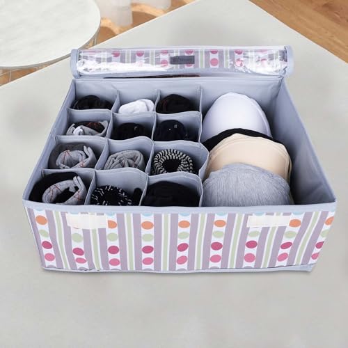 FLYNGO Innerwear Organizer 16+1 Compartment Non-Smell Non Woven Foldable Fabric Storage Box for Closet (Grey), Clothing - Image 4