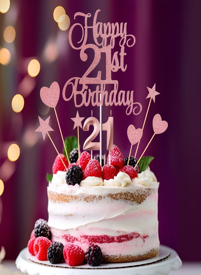 Lecferrarc 21st Birthday Cake Toppers, 21st Birthday Candles Numeral Candles and Glitter Cake Decorations Toppers Set for Party Supplies (Rose Gold) - Image 4