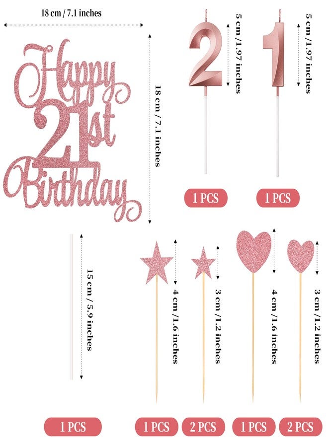 Lecferrarc 21st Birthday Cake Toppers, 21st Birthday Candles Numeral Candles and Glitter Cake Decorations Toppers Set for Party Supplies (Rose Gold) - Image 2