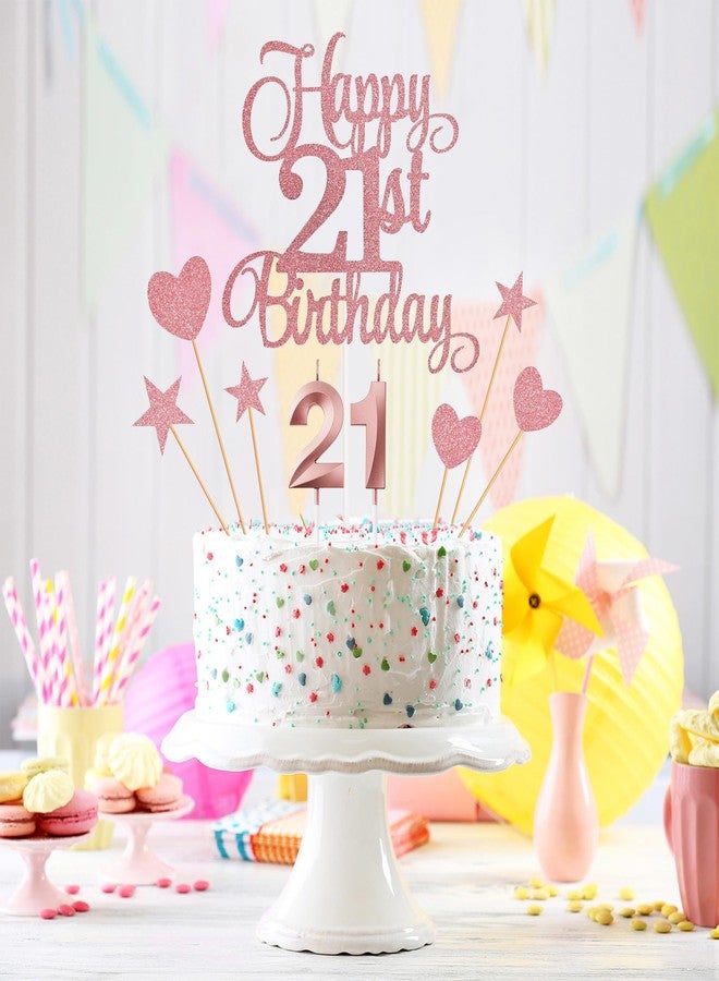 Lecferrarc 21st Birthday Cake Toppers, 21st Birthday Candles Numeral Candles and Glitter Cake Decorations Toppers Set for Party Supplies (Rose Gold) - Image 3