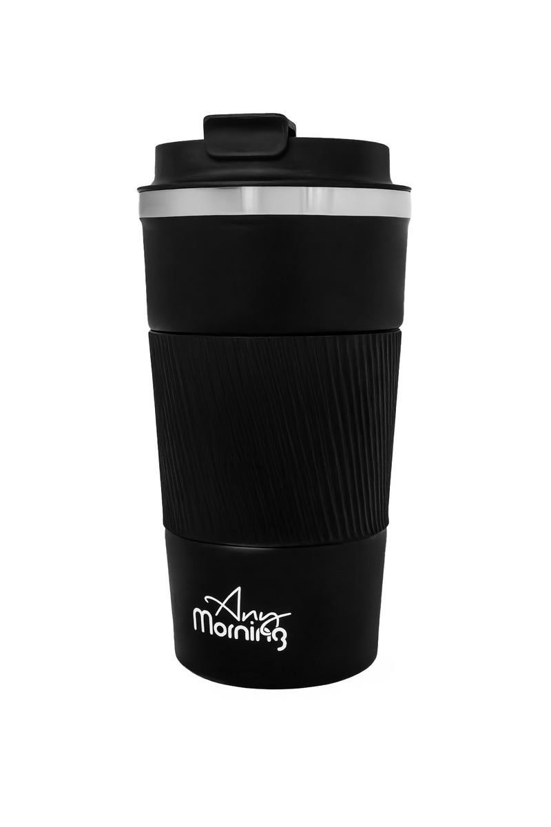 آني مورننغ كوب قهوة معزول بالتفريغ الهوائي بسعة 500 مل، مصنوع من الفولاذ المقاوم للصدأ مزدوج الطبقة، مزوّد بمقبض سيليكون مانع للانزلاق، غطاء مانع للتسرب، كوب ترمس يحافظ على المشروبات ساخنة وباردة. - Image 2