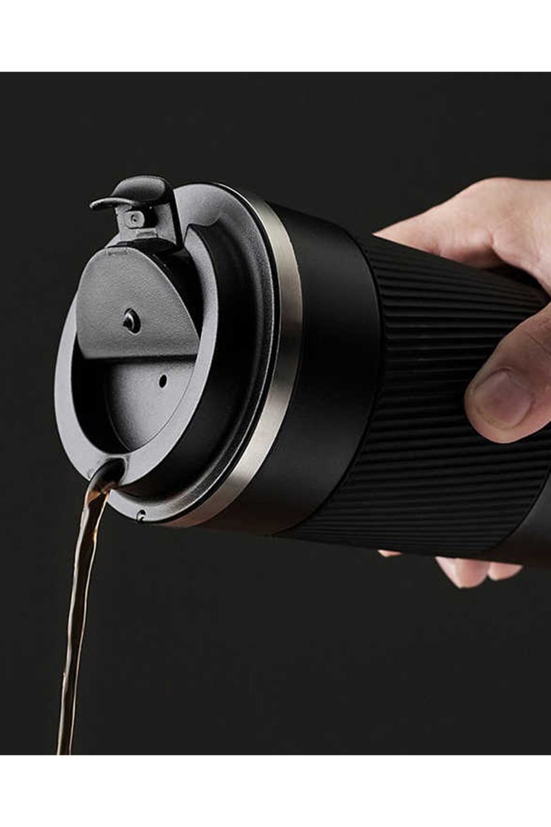 آني مورننغ كوب قهوة معزول بالتفريغ الهوائي بسعة 500 مل، مصنوع من الفولاذ المقاوم للصدأ مزدوج الطبقة، مزوّد بمقبض سيليكون مانع للانزلاق، غطاء مانع للتسرب، كوب ترمس يحافظ على المشروبات ساخنة وباردة. - Image 4