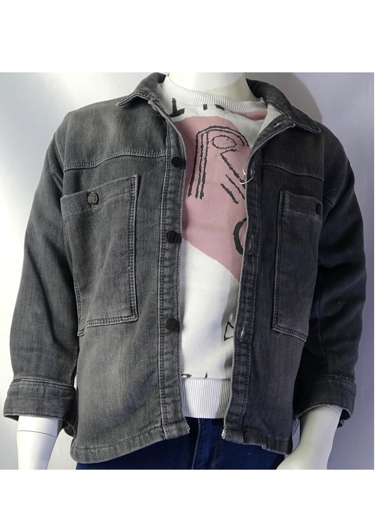 شلــــتر صناعة تركية فاخرة؛ جاكيت جينز أولاد لفصل الخريف و الشتاء من مجموعة شلـــتر 23144 - Image 3