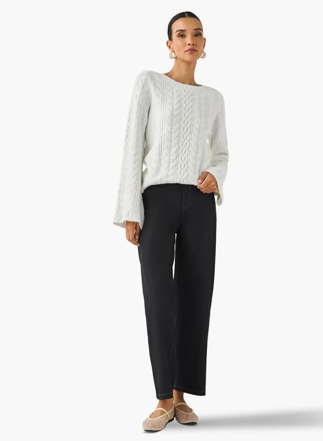 Iconic Iconic Regular Fit Cable Knit Crew Neck Sweater