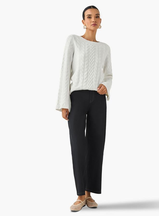 Iconic Regular Fit Cable Knit Crew Neck Sweater - Image 2