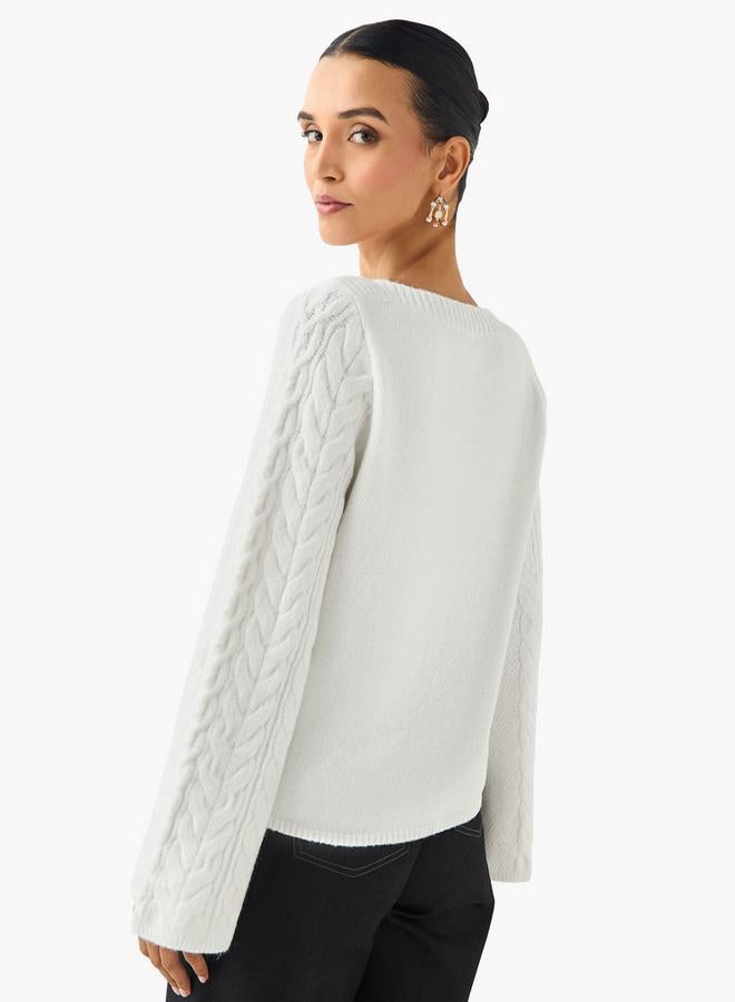 Iconic Regular Fit Cable Knit Crew Neck Sweater - Image 3